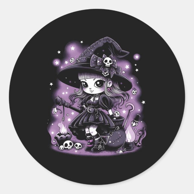 Sticker Rond Charmes mystiques Halloween sorcière graphique (Devant)