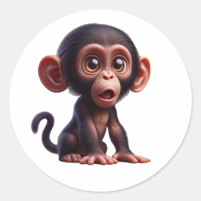 Sticker Rond Charming Chimp Whimsy - Adorable Cartoon Primate (Devant)