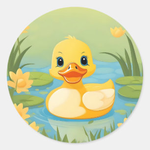Sticker Rond Charming Duckling in Calm Waters