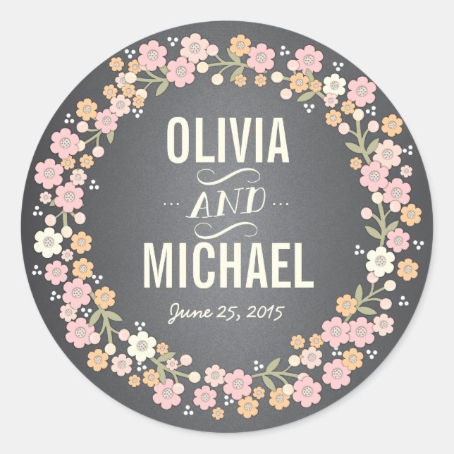 Sticker Rond Charming Garden Floral Wreath Stick personnalisé (Devant)