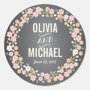 Sticker Rond Charming Garden Floral Wreath Stick personnalisé