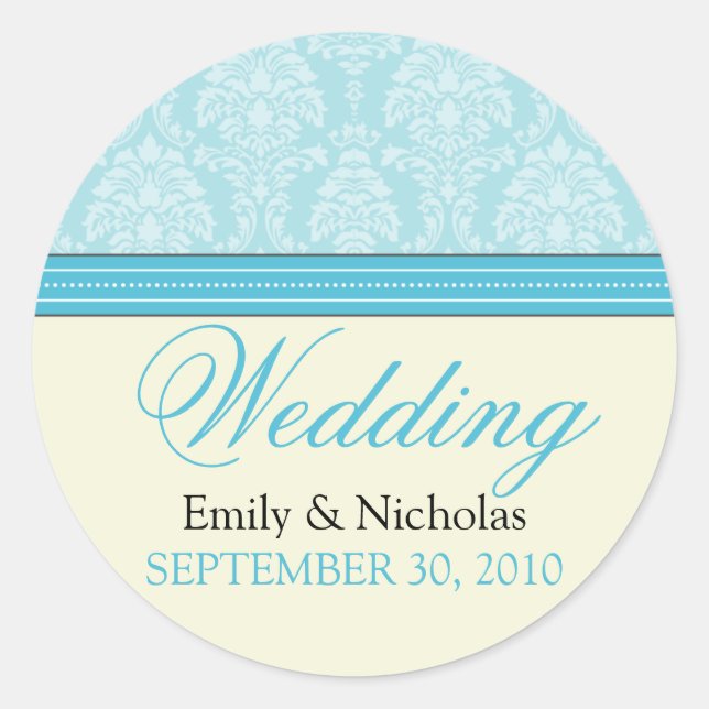 Sticker Rond Charming Mariage damassé Invitation Seal (aqua) (Devant)