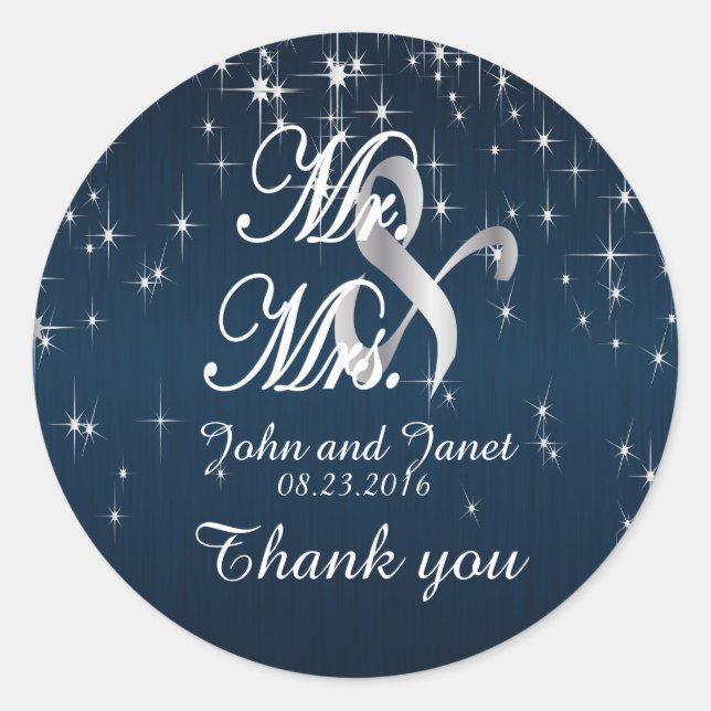 Sticker Rond Charming Star Struck Mariage en bleu marine (Devant)