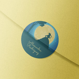 Sticker Rond Charro Silhouette avec Lune Quinceañera