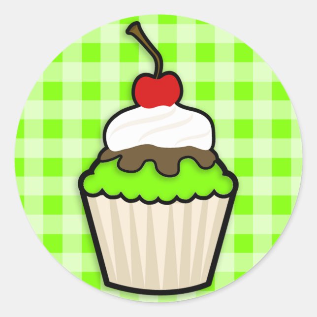 Sticker Rond Chartreuse, Cupcake vert néon (Devant)