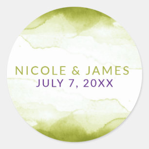 Sticker Rond Chartreuse Vert Aquarelle Moderne Mariage chic