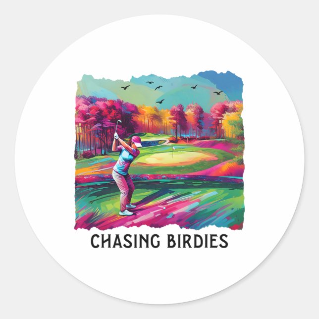 Sticker Rond Chasing Birdies Filles Filles Golfeur Golfing (Devant)