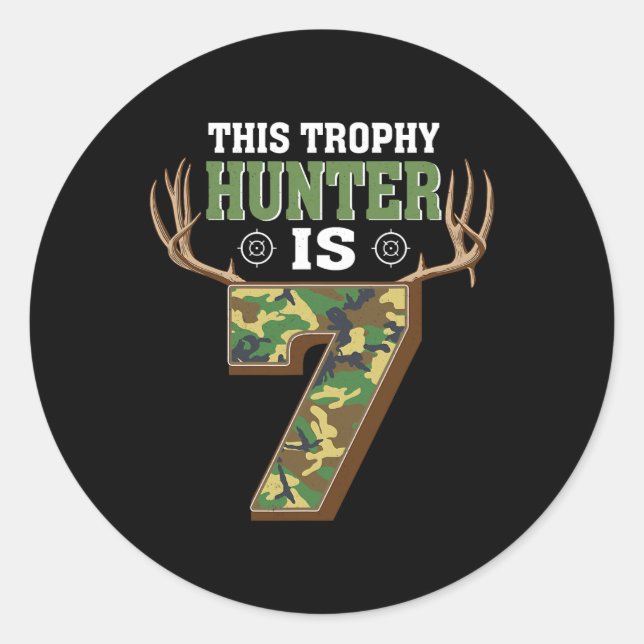 Sticker Rond Chasse 7 ans 7e fête d'anniversaire Deer Hunter (Devant)