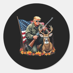 Sticker Rond Chasse à la saison des cerfs Vintage Trump Drapeau