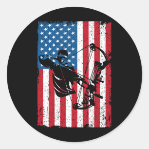Sticker Rond Chasse Archer Drapeau américain Bowhunter Bowhunte