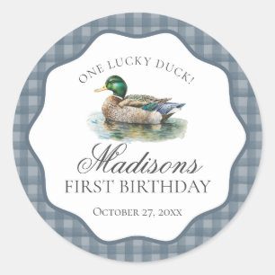 Sticker Rond Chasse au Canard Colvert Gingham Garçon Anniversai