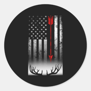 Sticker Rond Chasse au cerf de Bow Drapeau Américain Chasse au