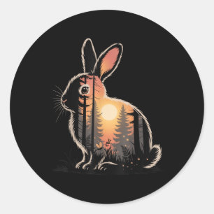 Sticker Rond Chasse au Lapin Randonnée Extérieur Camping Forêt