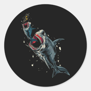 Sticker Rond Chasse au monstre océanique Megalodon Scuby Diver 