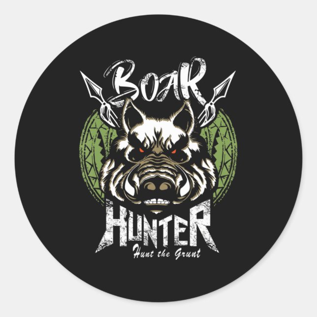 Sticker Rond Chasse au porc amusant Chasseur de sanglier cadeau (Devant)