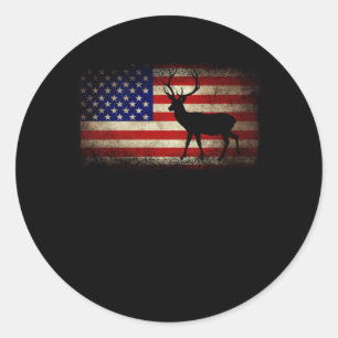 Sticker Rond Chasse aux cerfs Drapeau américain USA Fier chasse