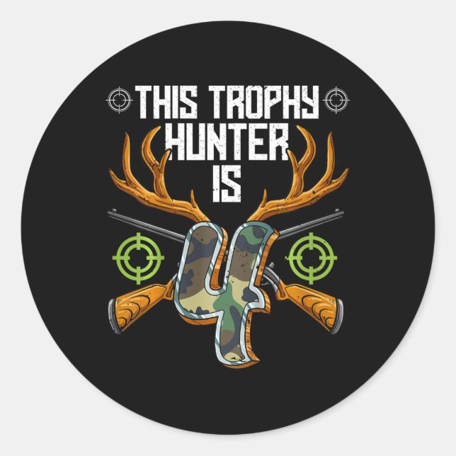 Sticker Rond Chasse aux enfants 4e anniversaire (Devant)
