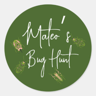 Sticker Rond Chasse aux insectes Anniversaire Design Dessiné à