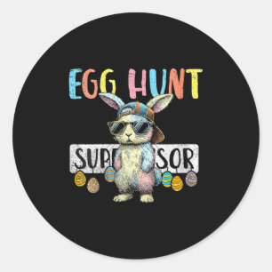 Sticker Rond Chasse aux œufs de lapin drôle couleur pastel pour