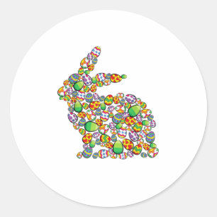 Sticker Rond Chasse aux oeufs de Pâques de lapin mignon Printem