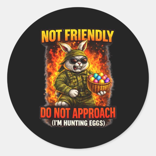 Sticker Rond Chasse aux œufs de Pâques de lapin pas amicale hum (Devant)