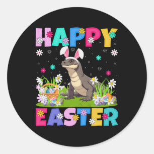 Sticker Rond Chasse aux œufs de Pâques Dragon de Komodo Lapin O