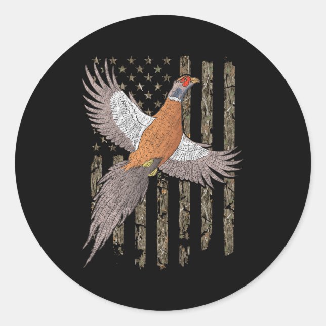 Sticker Rond Chasse aux oiseaux faisans Usa Drapeau Américain C (Devant)