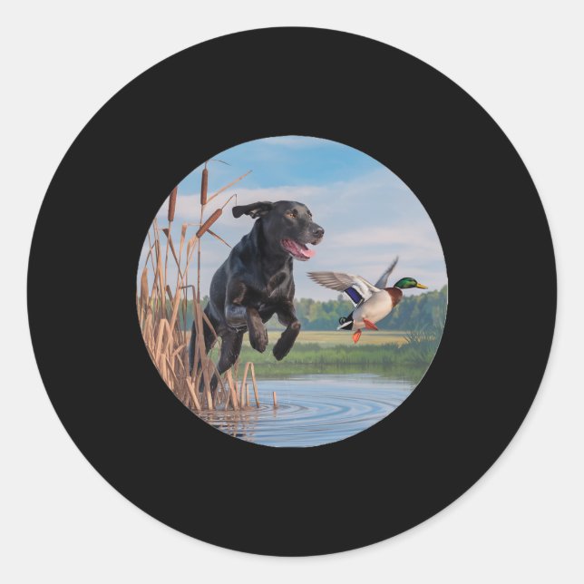 Sticker Rond Chasse Black Labrador Lab Chasse aux canards. Oise (Devant)