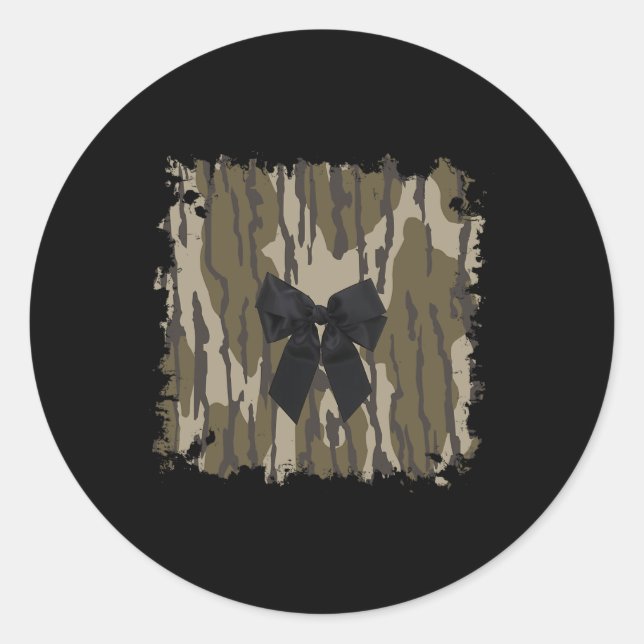 Sticker Rond Chasse Camo Black Bow Ribbon (Devant)
