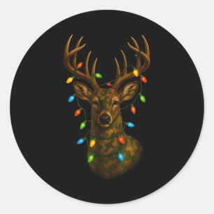 Sticker Rond Chasse camouflagee Renne Cerf Noël Vacances Xmas