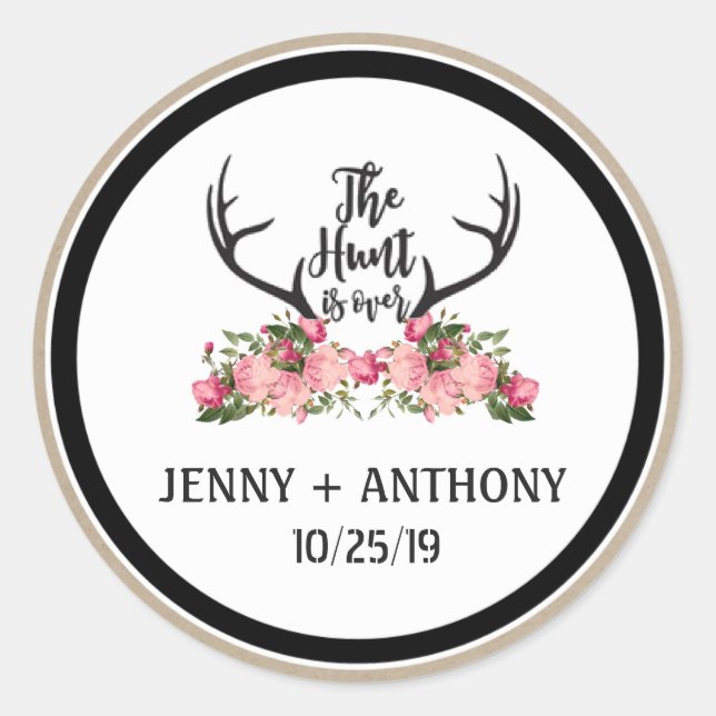 Sticker Rond Chasse est sur Rustic Antler Floral Save Date Seal (Devant)