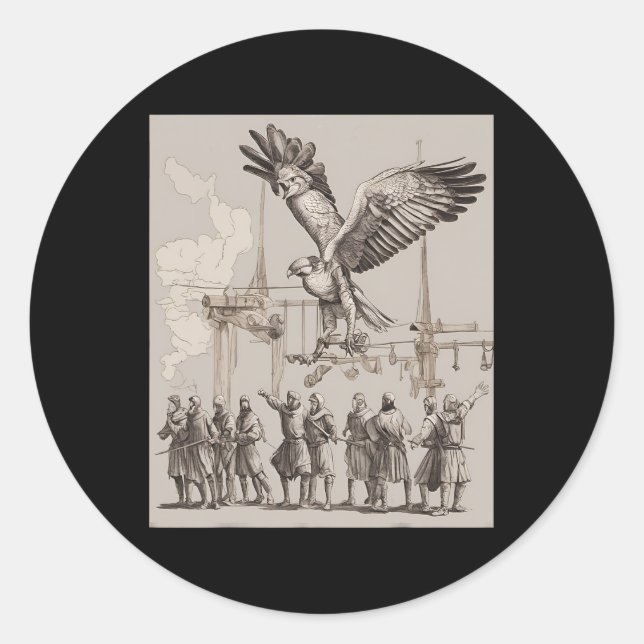 Sticker Rond Chasse Médiévale Falconry Art (Devant)