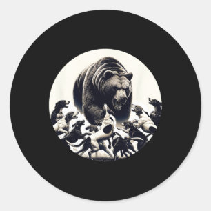 Sticker Rond Chasse Ours Retro Ours Chien Chasse Hound