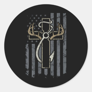 Sticker Rond Chasse pêche de foi - Chasseur chrétien pêcheur