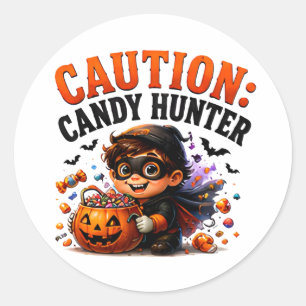 Sticker Rond Chasseur de bonbons drôle de dicton d'Halloween