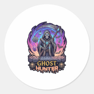 Sticker Rond Chasseur de fantômes Faucheur Squelette Faux Fl Pu