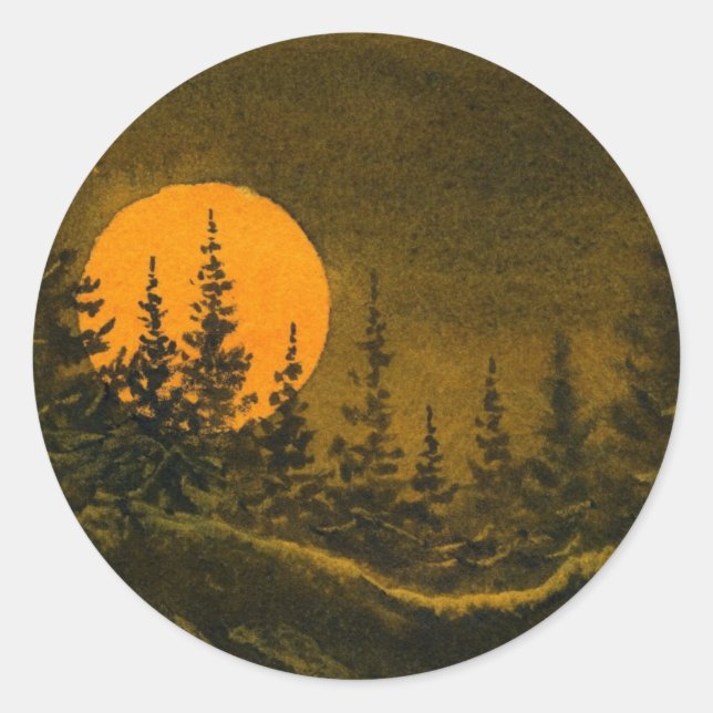 Sticker Rond Chasseur de paysage de nuit de pays ou moisson lun (Devant)