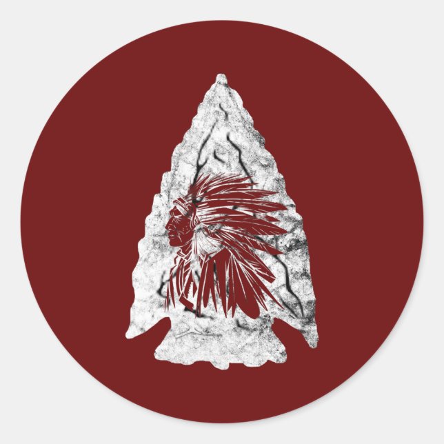 Sticker Rond Chasseur de pointes Arrowhead Chef indien Chasse R (Devant)