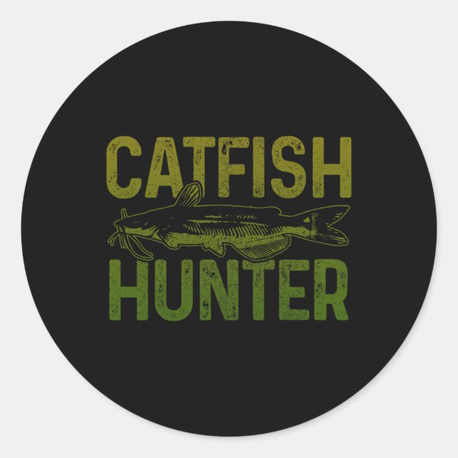 Sticker Rond Chasseur de poisson catfish Pêche Cadeau (Devant)