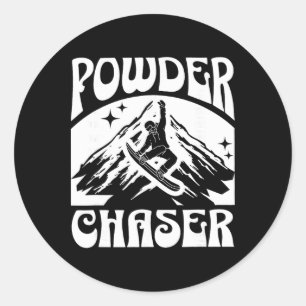 Sticker Rond Chasseur de poudre de snowboard skieur de télésièg