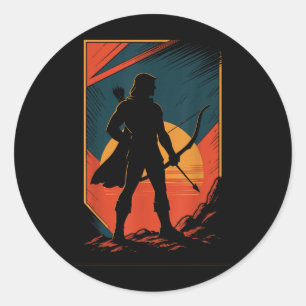 Sticker Rond Chasseur de silhouette de tir à l'arc