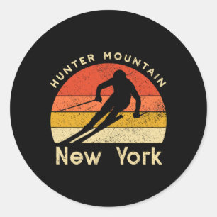 Sticker Rond Chasseur de ski vintage montagne New York Montagne