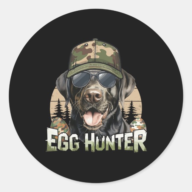 Sticker Rond Chasseur d'oeufs Casquette de Camo Black Labrador  (Devant)