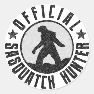 Sticker Rond Chasseur officiel de Sasquatch - Bigfoot dans la