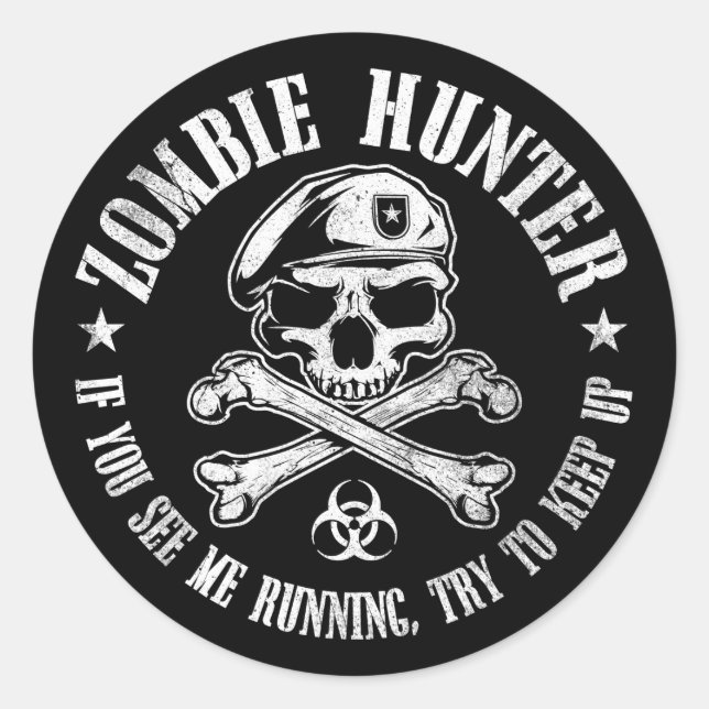 Sticker Rond chasseur zombie mort-vivant (Devant)