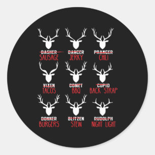 Sticker Rond Chasseurs de cerfs de Noël amusants Tous les renne