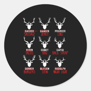 Sticker Rond Chasseurs de cerfs drôles de Noël Tous les rennes
