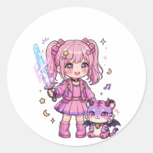 Chasseuse de démons kawaii rose mignonne avec épée