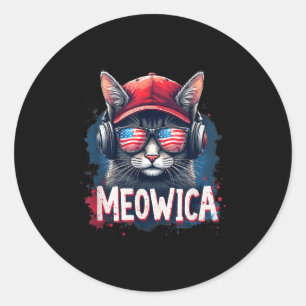 Sticker Rond Chat 4 juillet Meowica Girls Boys American Flag S