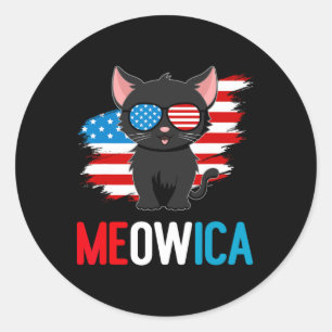 Sticker Rond Chat 4 juillet Meowica Patriotique Kitten Américai